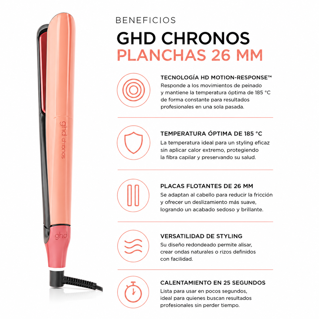 Plancha de pelo ghd chronos sun-kissed peach (Placas 26mm)