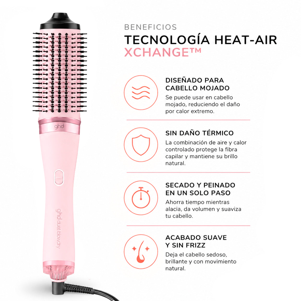Cepillo secador 2 en 1 ghd duet blowdry rosa pastel