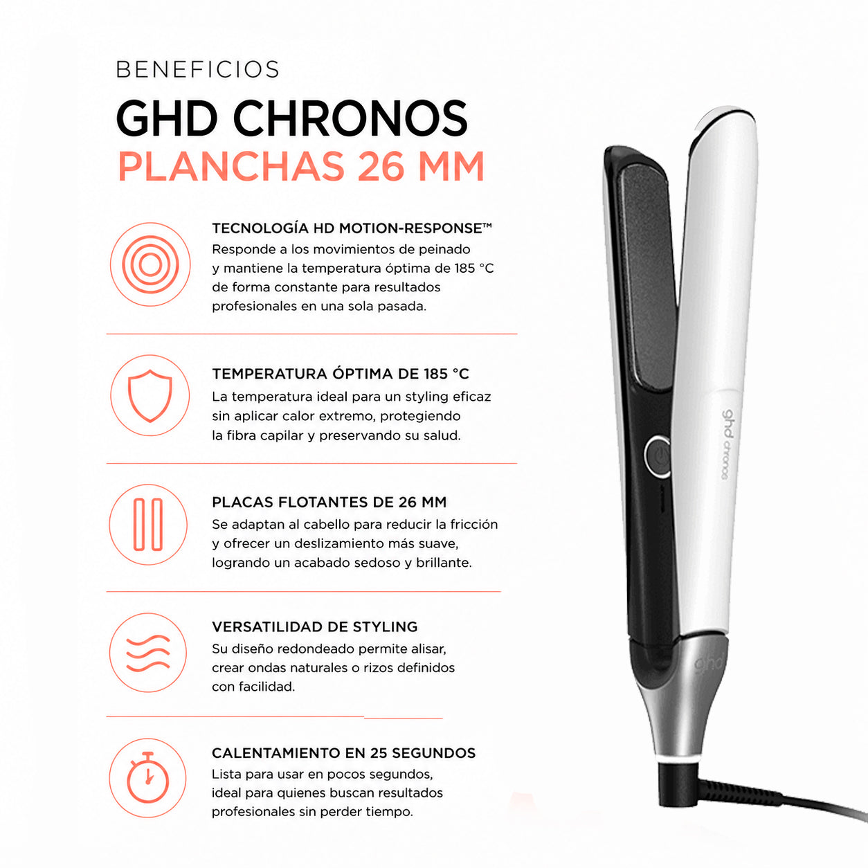 Plancha de pelo ghd chronos styler blanca (placas 26mm)